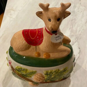 nwt anthropologie reindeer cookie jar